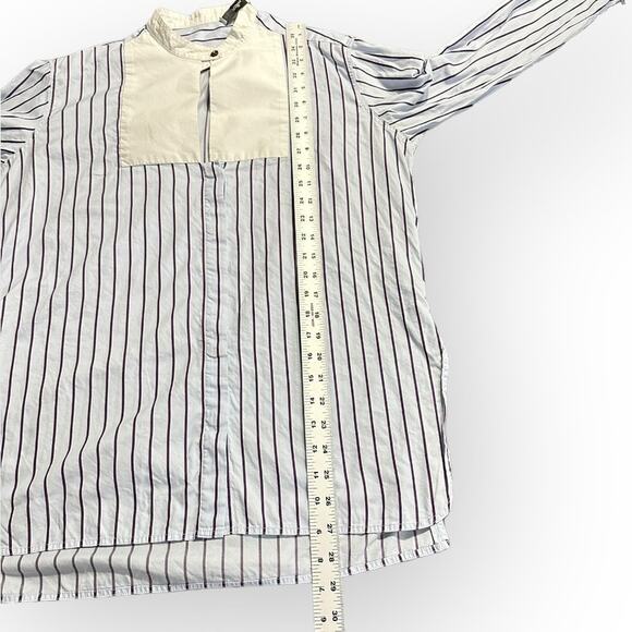 Rosetta Getty Tuxedo Shirt Women's 4 Blue White Long Sleeve High Neck Bib RTR - Picture 10 of 11